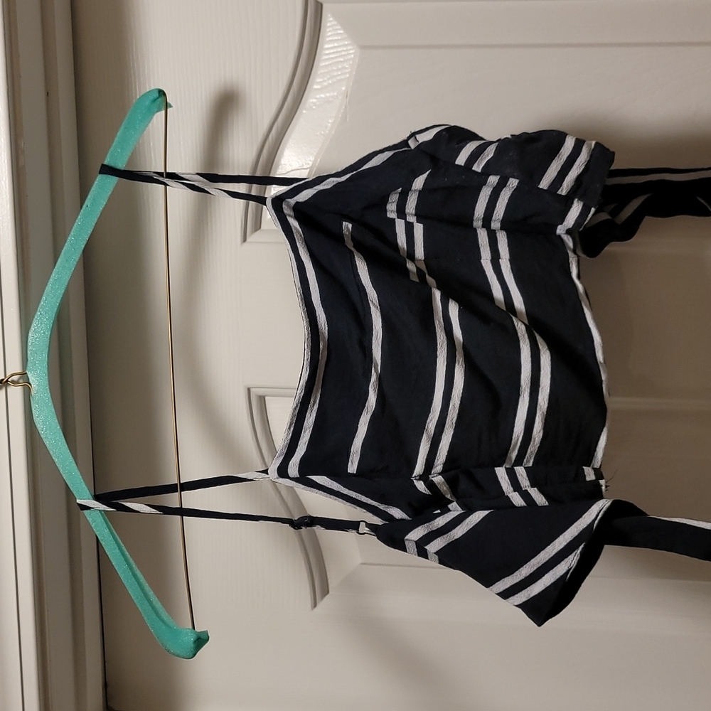 Lulus Navy & White Striped Tie-back Cami Crop Top